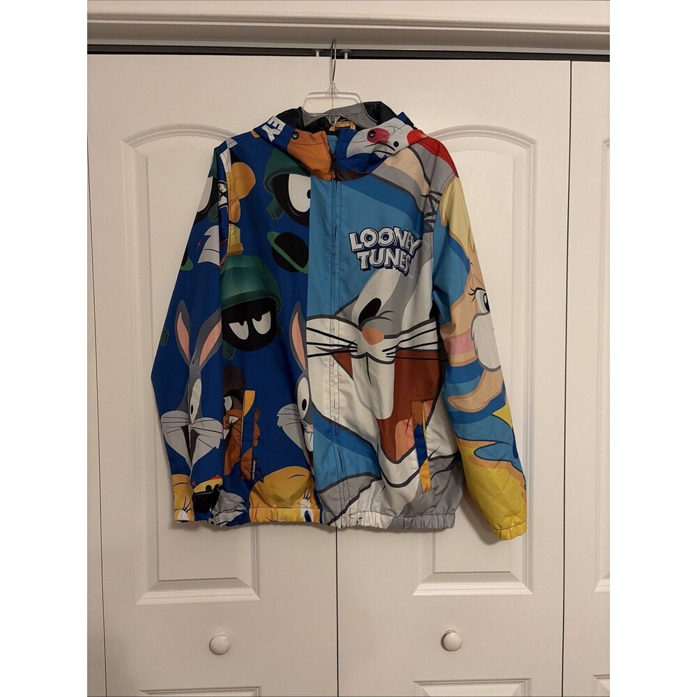 Looney Tunes Members Only Jacket Mens Size Large Hooded Windbreaker Bugs Marvin